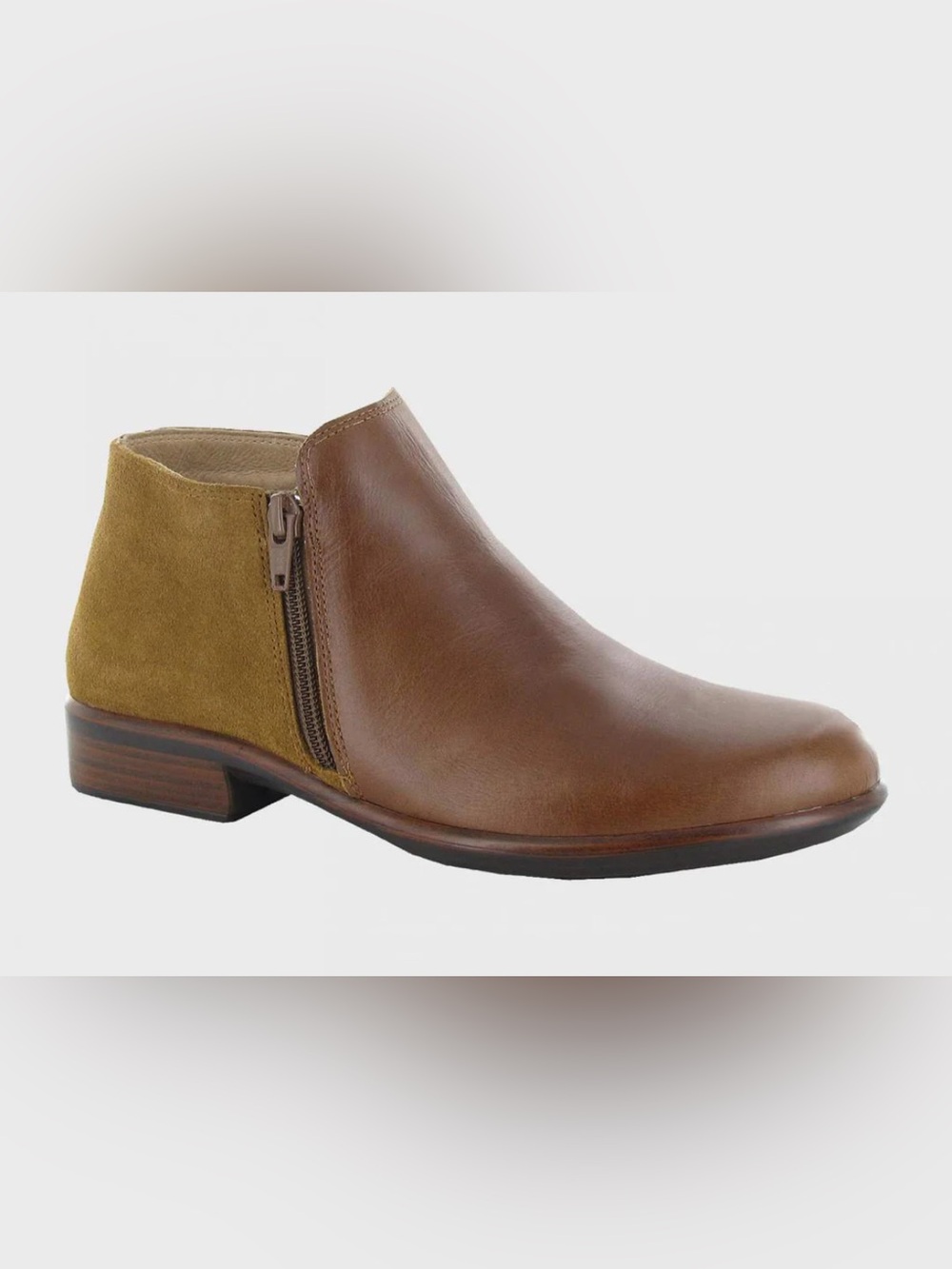 NAOT HELM BROWN ANKLE BOOT two tone suede and smooth leather women’s boots